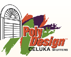 Poly Design Celuka Shutters logo for custom shutters Millville DE